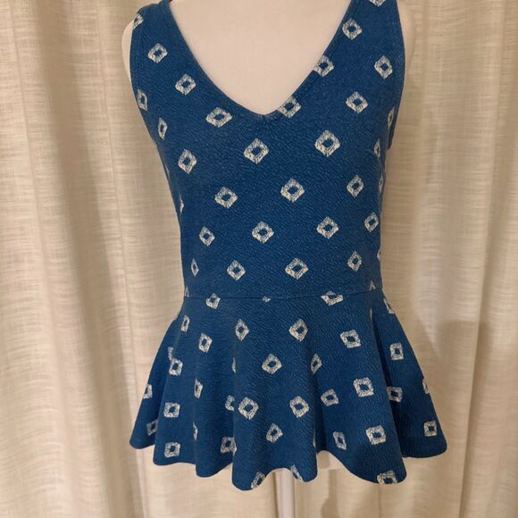 Anthropologie Top Postmark Blue Teal Peplum Sleeveless Bow Size‎ Small Festival - Picture 2 of 13